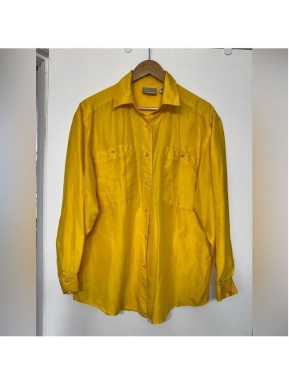 Vintage Yellow Silk Button Up Shirt Oversized Small - Picture 11 of 13